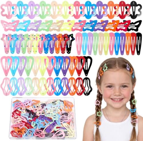 144 Pcs Colorful Snap Hair Clips for Girls, 6 Shapes Metal Cute Barrettes by SUMAJU