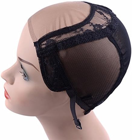YANTAISIYU 4X4 Inch U Part Swiss Lace Wig Cap for Making Wigs with Adjustable Straps on the Back Glueless Hairnets (Black XL) - Image 5