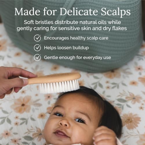Natemia Wooden Baby Hair Brush & Comb Set - Natural Goat Hair Bristles & Soft Bristle Brush - Gentle Scalp Massage & Cradle Cap Comb - For Newborns & Toddlers, Baby Grooming Kit - Image 5