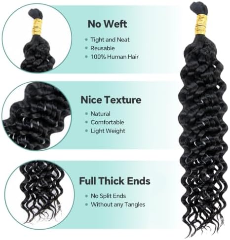 YWIGS Water Wave Human Braiding Hair for Boho Braids NC 50Grams 18inch - Image 2