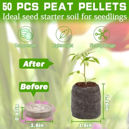 ZeeDix Peat Pellets for Seed Starting, 50 Pcs 40mm Seed Starter Soil Pods - Image 2