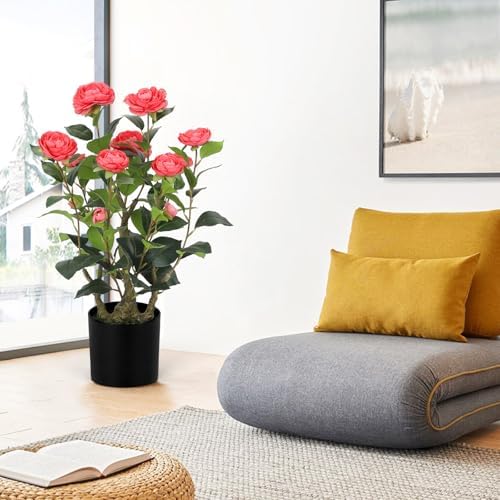 Romantic Season 2FT Pink Artificial Camellia Tree 2Pack, Faux Camellia Plant Fake Potted Camellia Flower Tree for Modern Home Office Living Room Floor Décor - Image 5