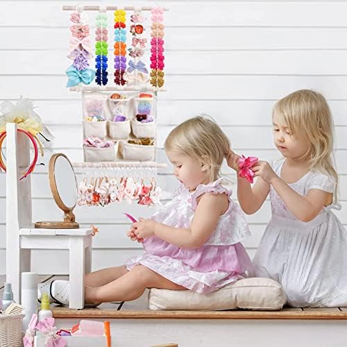 cherrboll Hair Bows Holder Headband Organizer for Girls, Hair Clips Hanger Storage with Hooks, Wall Hanging Decor for Nursery Room - Image 2