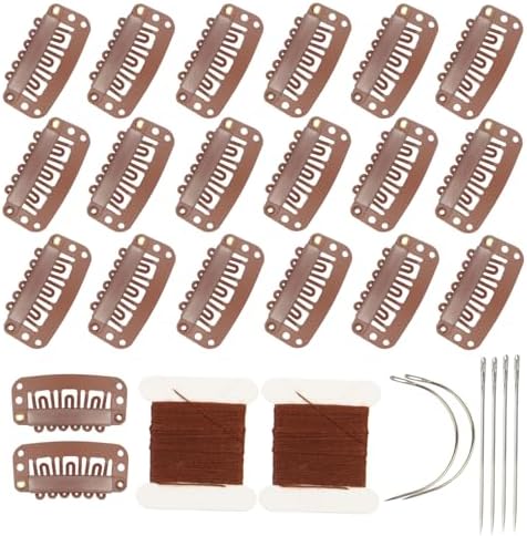 20 Pieces Hair Extension Clips, Light Brown Wig Clip with Needle and Thread by YUXIANG
