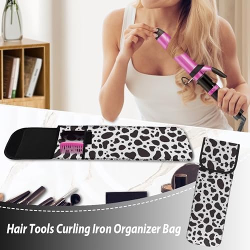 Generic Heat Resistant Neoprene Curling Iron Holder Cover Bag Flat Iron Travel Case for Hair Tools, 15 x 5 Inches Cow Pattern - Image 4