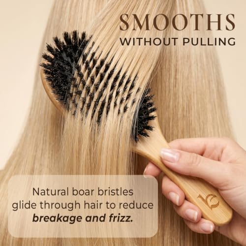 Boar Bristle Hair Brush for Fine & Thin Hair – 100% Soft Natural Bristles - Image 2