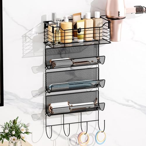 4 Tier Hair Tool Organizer Wall Mount, curling iron holder Basket, Black by VITVITI