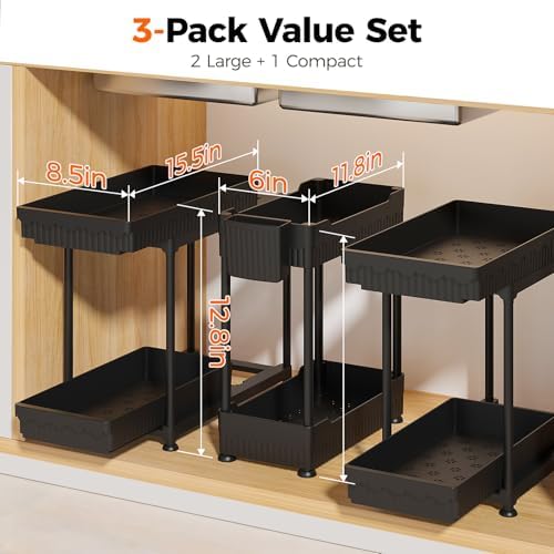 Sevenblue 3-Pack 2-Tier Under Sink Organizers with Sliding Drawers - Image 2