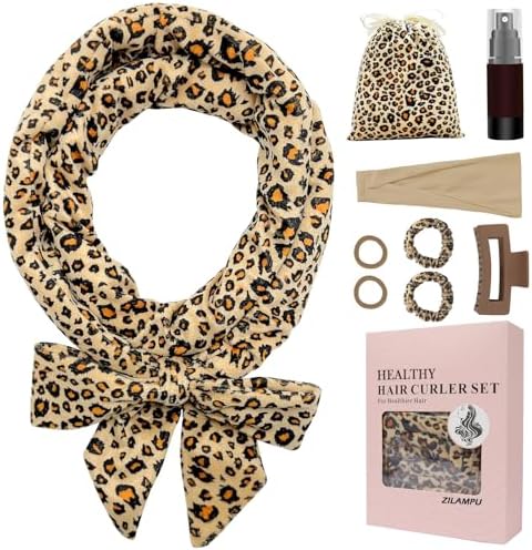 ZILAMPU No Heat Curling Rod Headband for Women and Girls, Overnight Velour Hair Roller Wrap for Long Curls - Leopard Print by ZILAMPU
