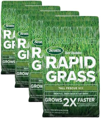 Scotts Turf Builder Rapid Grass Tall Fescue Mix - Combination Grass Seed and Fertilizer for Lawns, Lawn Seed that Grows in Just Weeks, 5.6 lbs. (Pack of 4) by Unknown