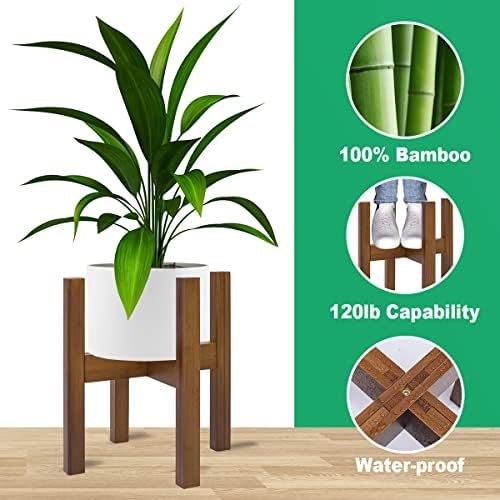Rnined Adjustable Plant Stand Indoor,Bamboo Mid Century Modern Plants Stands, Stable Plant Holder,Fit 8 9 10 11 12 inch Pots (Pot & Plant Not Included) - Image 2