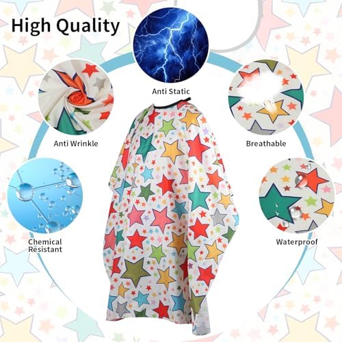 Professional Hair Cutting Cape with Neck Duster Brush, Waterproof Salon Barber Cape with Snaps, Barber Accessories (Star) - Image 3