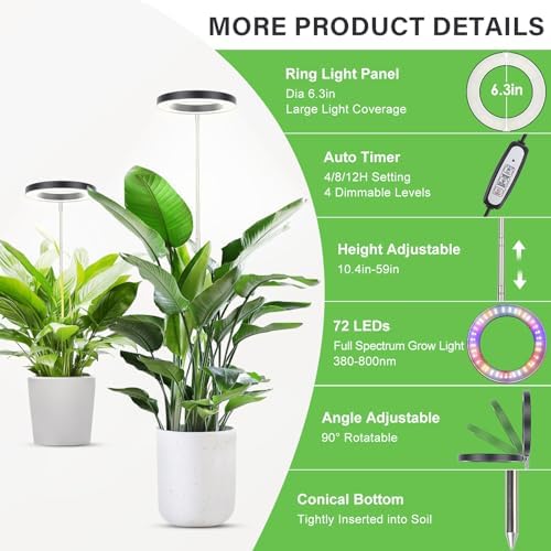 LBW 6.3" Grow Light, 72 LEDs Full Spectrum Grow Lights for Indoor Plants - Image 4