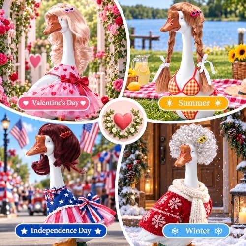 4 Pcs Porch Goose Wigs with Hair Clips, Lawn Porch Goose Outfits Costume - Image 5