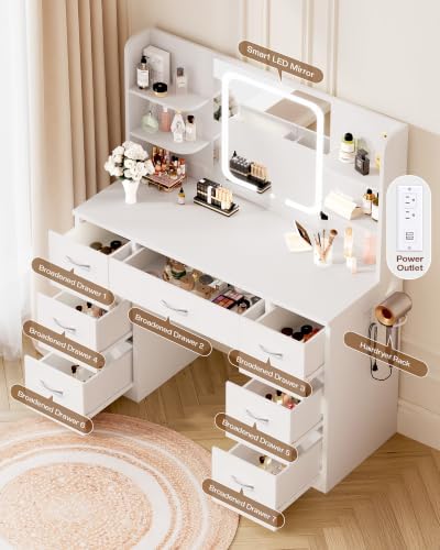 LIVELYGLOW 43" Large White Makeup Vanity Desk with Charging Station - Image 4