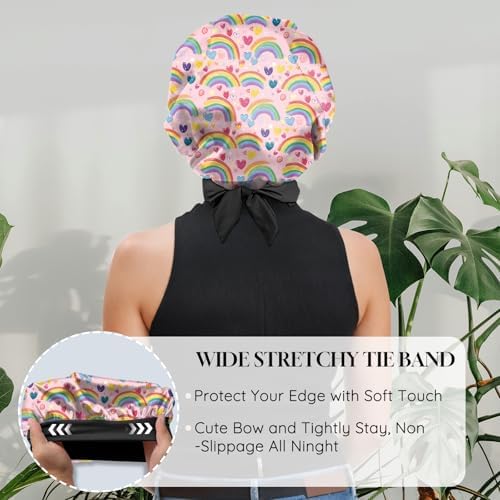 Satin Hair Braid Bonnet for Sleeping Double Layer Elastic Wide Soft Tie Band Hair Silk Lined Sleep Cap Women Girls - Image 5