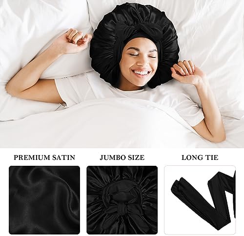 3Pcs Bonnets for Sleeping, Extra Satin Silk Bonnet for Sleeping Women with Tie Band for Curly Hair Jumbo Bonnet Braids - Image 3