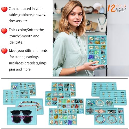 12 Set Jewelry Trays Organizer Stackable Jewelryy Display Case Storage Box for Earring Necklace Rings Bracelet Watch - Image 7