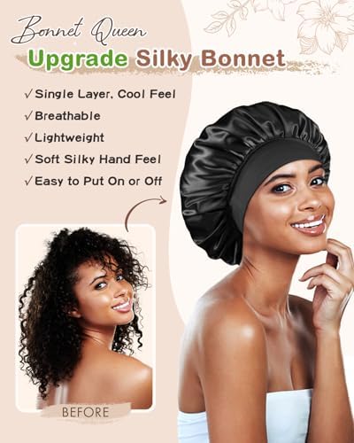 BONNET QUEEN Silk Bonnet for Sleeping Women Satin Bonnet Hair Wrap with Elastic Wide Band Sleep Cap for Curly Hair Night Cap - Image 6