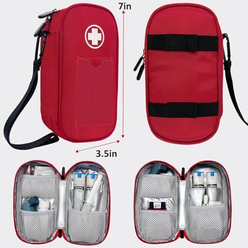 EpiPen Carry Case Insulated,Emergency Medical Bag with Carabiner-for 2 EpiPens,Asthma Inhaler,Auvi-Q,Anti-Histamine,Allergy Medicine,Eye Drops,Diabetes Travel Case(Red) - Image 3