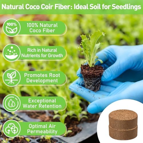 Riare 100 Pcs 30mm Organic Coco Coir Seed Starter Soil, Compressed Coconut Coir Potting Soil Mix for Seed Starting, Coconut Fiber Pellet for Planting Indoor & Outdoor Plants, Vegetables, Garden - Image 3