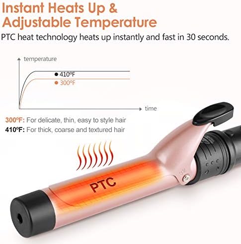 6-in-1 Curling Iron, Professional Instant Heat Up Hair Curling Wand Set with 6 Interchangeable Ceramic Barrels (0.35'' to 1.25'') and 2 Temperature Adjustments, Heat Protective Glove & 2 Clips - Image 3