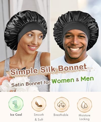 BONNET QUEEN Silk Bonnet for Sleeping Women Satin Bonnet Hair Wrap with Elastic Wide Band Sleep Cap for Curly Hair Night Cap - Image 2