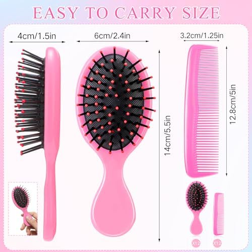 Nuogo 24Pcs Hair Brush Comb Set Mini Wet Detangler for Travel, Pink - Image 2