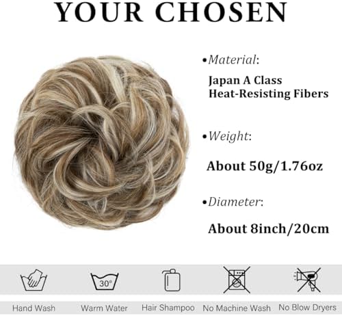 CJL HAIR Large Messy Bun Hair Piece Wavy Curly Scrunchies Synthetic Chignon Ponytail Hair Extensions Thick Updo Hairpieces for Women Beige Multi - Image 4