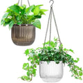 Melphoe 2 Pack Self Watering Hanging Planters Indoor Flower Pots, 6.5 Inch Outdoor Hanging Plant Pot Basket, Plant Hanger with 3Hooks Drainage Holes for Garden Home (Gray + White) by Melphoe
