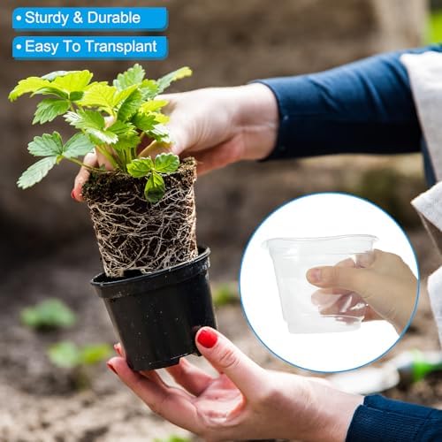 PATIKIL Nursery Pots with Humidity Dome, 20 Sets 3.5" Plastic Gardening Pot Planting Container Cups Plant Starting Pots with Drainage Holes, Transparent - Image 5