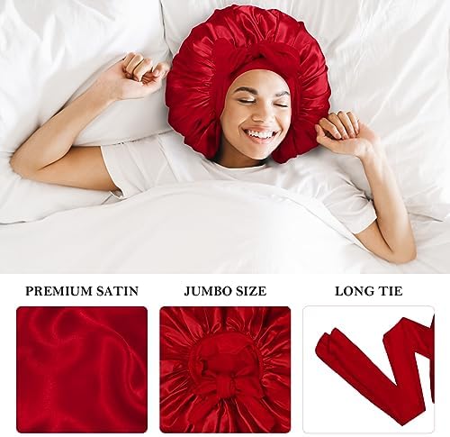 3Pcs Bonnets for Sleeping, Extra Satin Silk Bonnet for Sleeping Women with Tie Band for Curly Hair Jumbo Bonnet Braids - Image 3