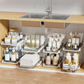 Delamu 2-Tier Multi-Purpose Bathroom Under Sink Organizers and Storage, Stackable Kitchen Pantry Organization, Pull Out Medicine Cabinet Organizer with Movable Dividers, Grey, 4 Pack by DELAMU