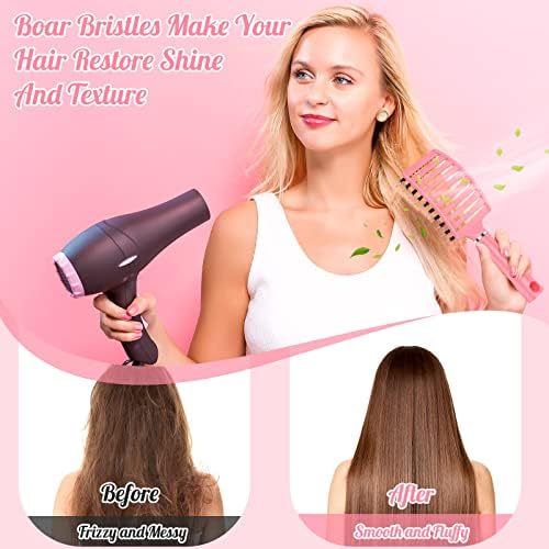 URTHEONE Hair Brush,Detangling Hairbrush Boar Bristle Curved Vented Hair Brush for Women Men Kids Curly Thick Long Short Wet or Dry Hair, Faster Blow Drying(2Pack Pink) - Image 3