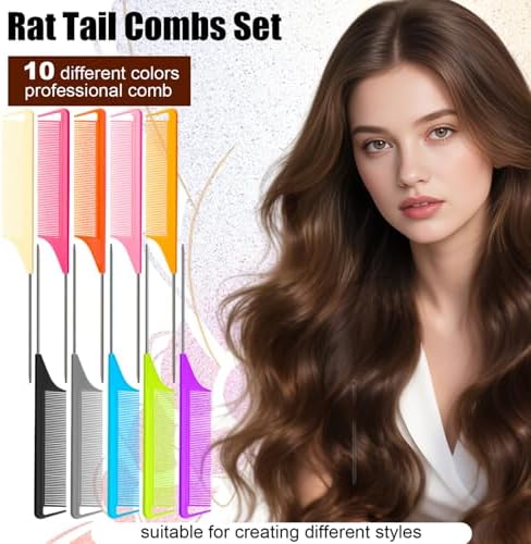 10pcs Rat Tail Combs Set,Salon Hair Stylists Metal Fine Tooth Combs - Image 5