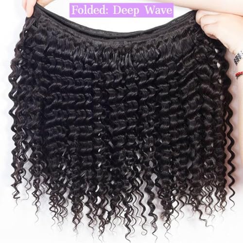 20 22 24 Inch Deep Wave Human Hair Bundles 100% Unprocessed Brazilian Virgin Hair, 3 Bundles, Deep Curly, Black,Sew-In Installation, Wavy Style Keep Texture Silky Soft - Image 2