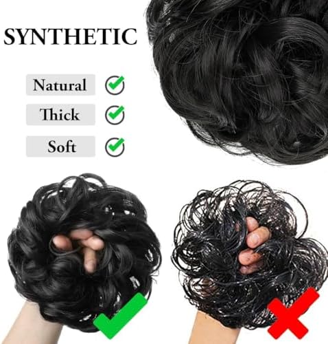 CJL HAIR Large Messy Bun Hair Piece Wavy Curly Scrunchies Synthetic Chignon Ponytail Hair Extensions Thick Updo Hairpieces for Women Dark Grey - Image 4