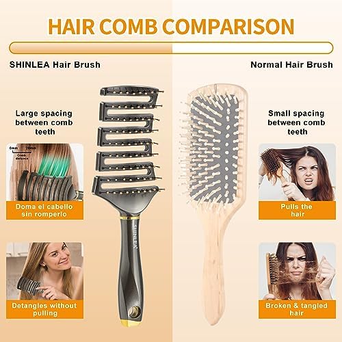 SHINLEA Curved Detangling Brush for Curly Hair, Professional Vented Anti-Tangle Brush for Wet & Dry, Ideal for Textured 2A to 4C Hair and Thick Blow Drying - Image 2