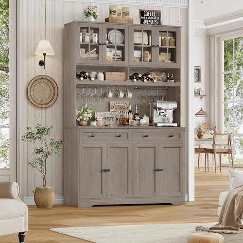 HOSTACK Kitchen Pantry Storage Cabinet, Coffee Bar Hutch Cabinet, Ash Gray - Image 4