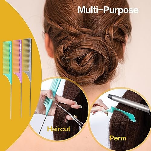3 PCS Rat Tail Combs with Metal Pick for Braiding,Parting - Image 5