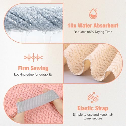 3 Pack Microfiber Hair Drying Towels for Women, Super Absorbent Microfiber Hair Towel for Curly Hair, Hair Drying Towel Wrap for Hair Care with Elastic Strap - Image 4