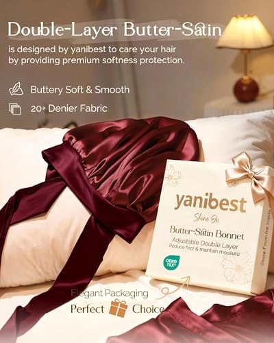 YANIBEST Adjustable Silk Bonnet for Sleeping Women Double Layer Satin Bonnet Reduce Friction Prevent Frizz Curly Hair - Image 2