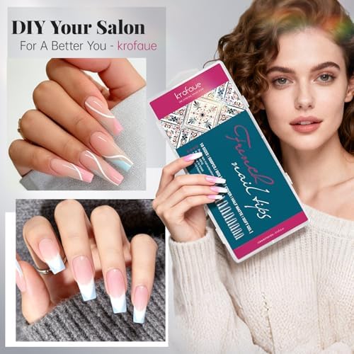 Krofaue 500PCS French Nail Tips, Half Matte Flexible Gel, Square, 10 Sizes - Image 5