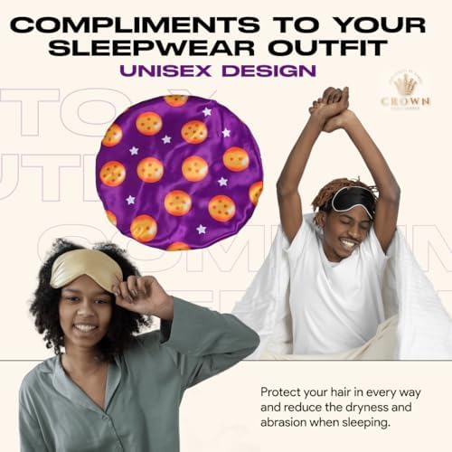 Silky Design Bonnet with Elastic Soft Band Adjustable Women and Men Bonnets for Sleeping Comfortable Satin Fabric (Purple Stars) - Image 5