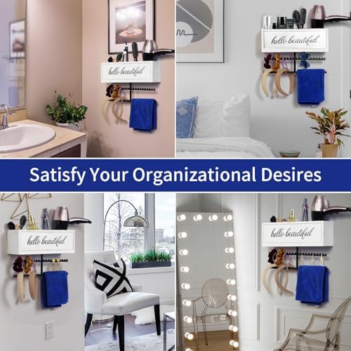 Rustic Hair Dryer Holder Wall Mounted,Hair Styling Tools & Accessories Organizer,Bathroom Supplies & hot Tools vanities Organizer Caddy,for Storage Flat Iron,Blow Dryer,Curling Iron (White) - Image 6