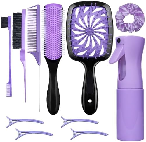 11-Piece Hair Brush Set with Detangling Brush and Hair Spray Bottle, Purple by Unknown