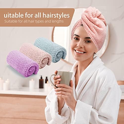 CZZXI 3 PCS Microfiber Hair Towel, Hair Wraps for Women Wet Hair, Fast Drying Hair Turban, Anti Frizz Head Towels Wrap for Curly Hair (Purple, Pink, Blue) - Image 5