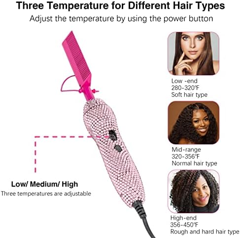 Deluxe Electric Hair Straightener and Curling Comb for Natural Hair and Wigs, 450°F Heat Pressing Comb with Anti-Scald Case (Pink) - Image 4