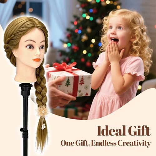 26"-28" Mannequin Head with 80% Real Hair – Cosmetology Training Head for Hair Braiding, Styling & Makeup Practice – Doll Head with Clamp - Image 5