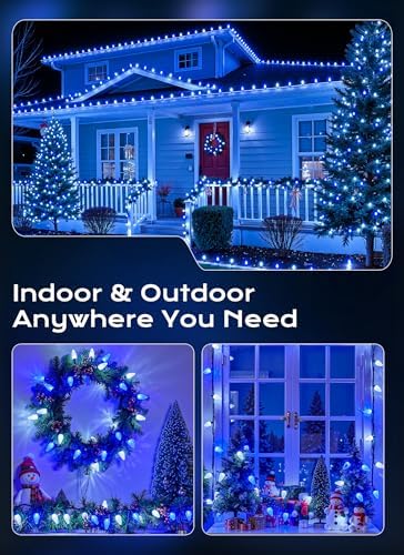 2 Pack 88FT 110 LED C9 Christmas Lights Outdoor Blue White Christmas Lights - Image 6